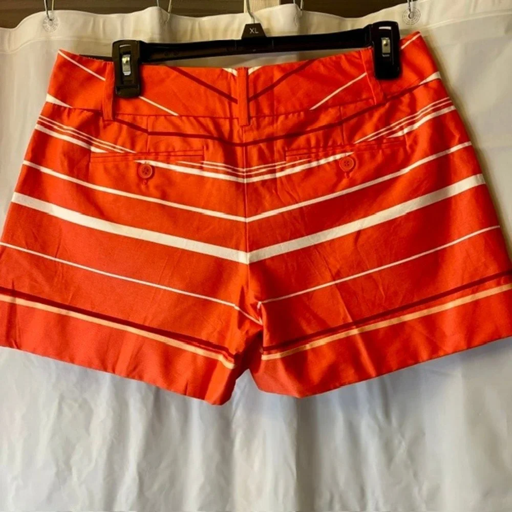 New York & Co 7th Avenue Coral Striped Twill Chino Preppy Resort Shorts Sz 4 New